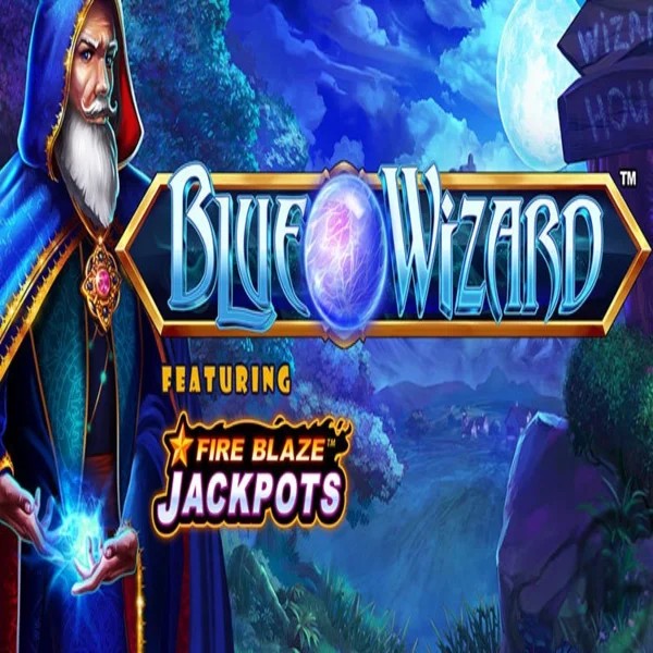 Official Slots logo: Blue Wizard Fire Blaze Jackpots by Rarestone Gaming at LiraSpin Casino